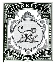 Monkey 47 Schwarzwald Dry Gin label with monkey emblem
