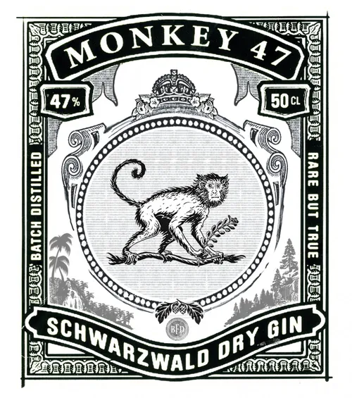 Monkey 47 Schwarzwald Dry Gin label with monkey emblem
