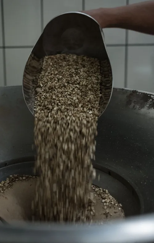 Grain pouring from a scoop