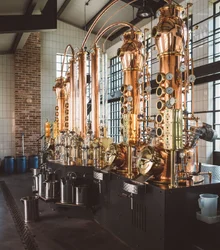 Copper stills in the Monkey 47 distillery hall