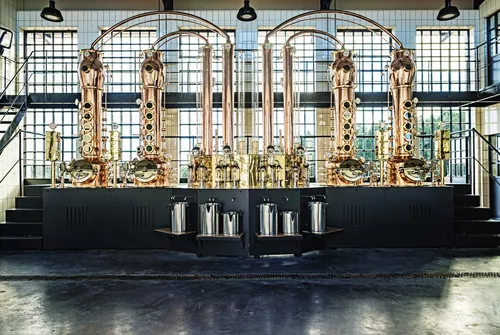 Monkey 47 distillery hall with copper stills