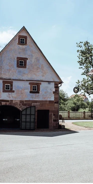 Historic half-timbered Monkey 47 distillery building