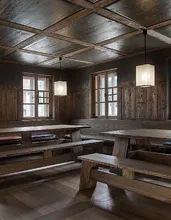 Schwarzwaldstube with wooden tables and benches