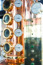 Copper column still with gauges and viewing windows