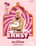 Pink "Katzensalon Ernst" poster with a man holding a cat