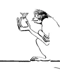 Line drawing of a monkey sitting on the ground