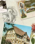 Collage of old photos, postcards and a Black Forest house telling the founding legend