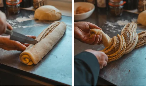 Rolling out and twisting dough for a hazelnut braid