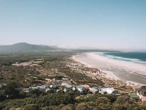 View over a long sandy beach and coastline in South Africa