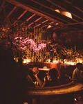 Warmly lit bar room at Peachy's