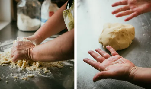 Kneading and shaping the plum cake dough