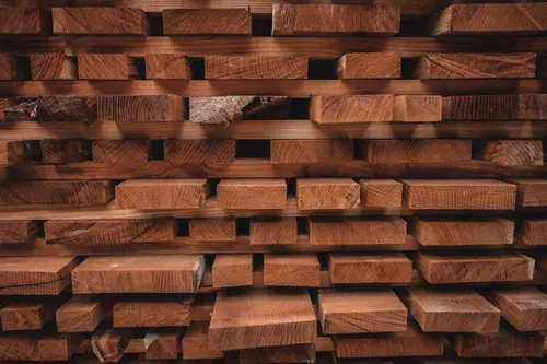 Stacked oak planks drying