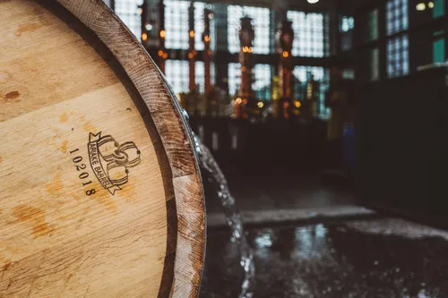 Oak barrel branded with the Monkey 47 logo