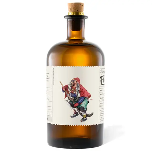 Monkey 47 Experimentum Series 2y06 bottle with an illustrated figure label