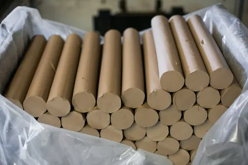 Stacked unfired clay cylinders in a Westerwald ceramics workshop