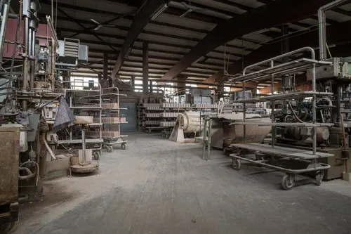 Stoneware factory hall with kiln carts