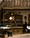 Corpse Reviver No. 2 in a coupe in a miniature saloon setting