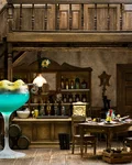 Corpse Reviver No. Blue with a lemon garnish
