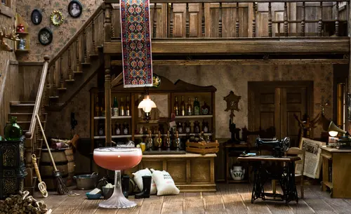 Max & Monty cocktail in a miniature saloon setting