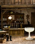 Vesper Martini in a coupe in a miniature saloon setting