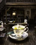 Wild Monkey Teapo(r)t served in a teacup in a miniature saloon setting