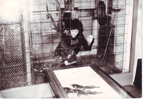 Historic photo of a monkey in the cage at the Affenbar
