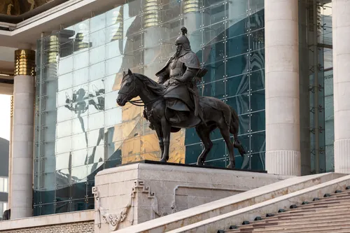 Equestrian statue in front of the Government Palace in Ulaanbaatar