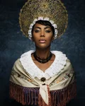 Woman wearing the golden Radhaube headdress and traditional costume