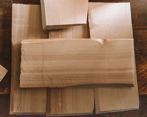 Freshly split wooden shingles