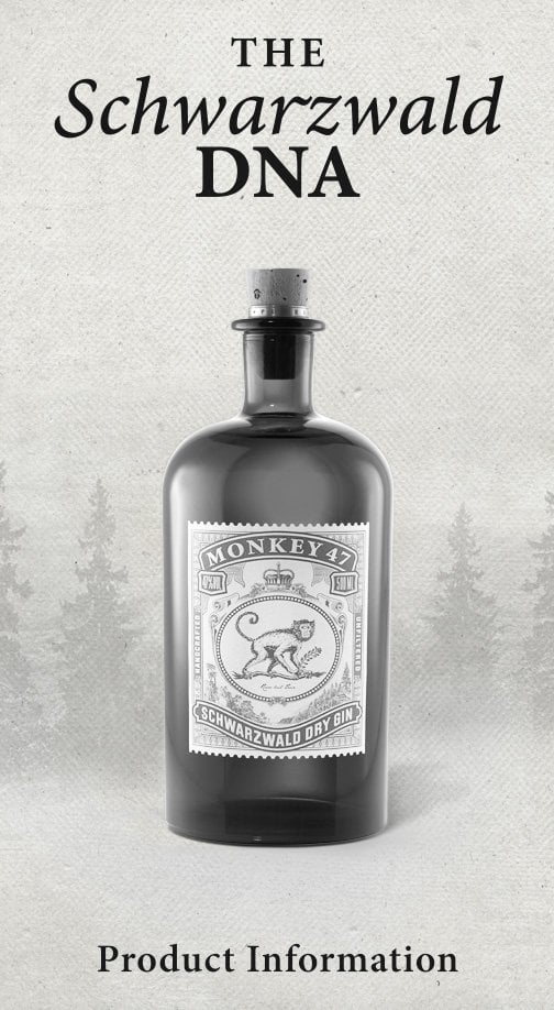 The Schwarzwald DNA banner with Monkey 47 bottle in a misty forest
