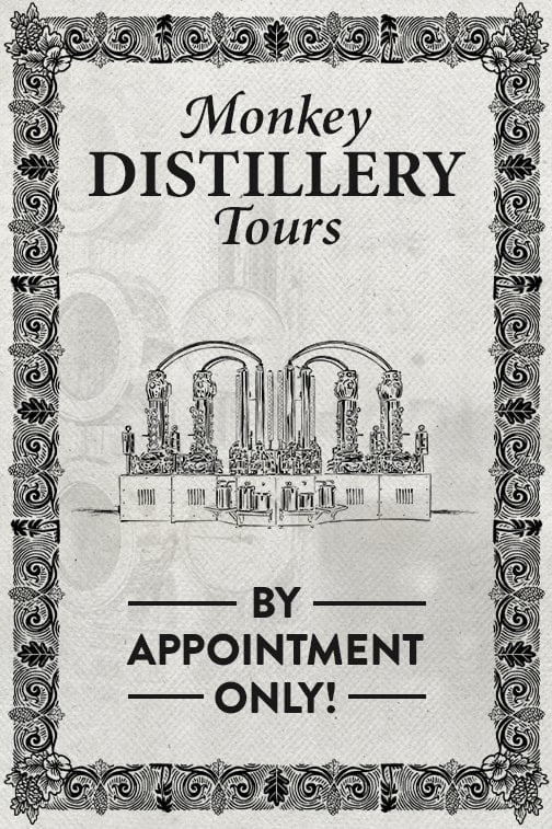 Monkey Distillery Tours banner: by appointment only